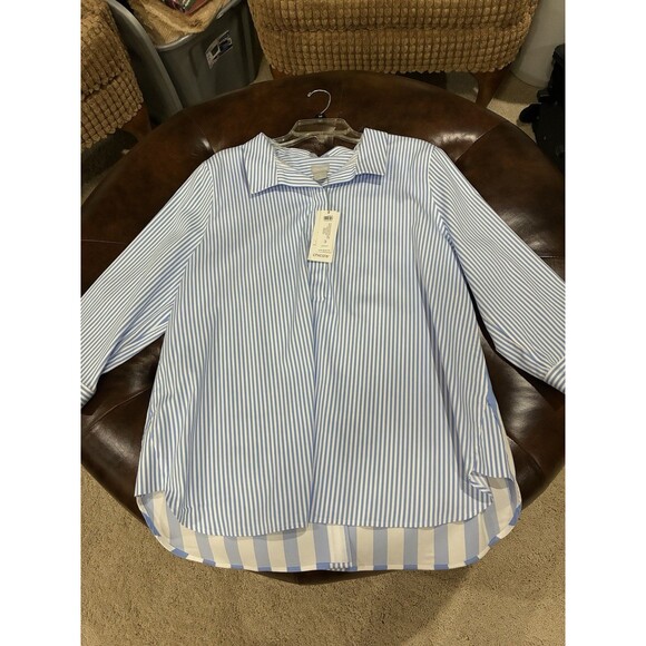 Chico's Size 3/XL No-Iron Shirt Cotton Blue/white Striped NWT - Picture 1 of 3